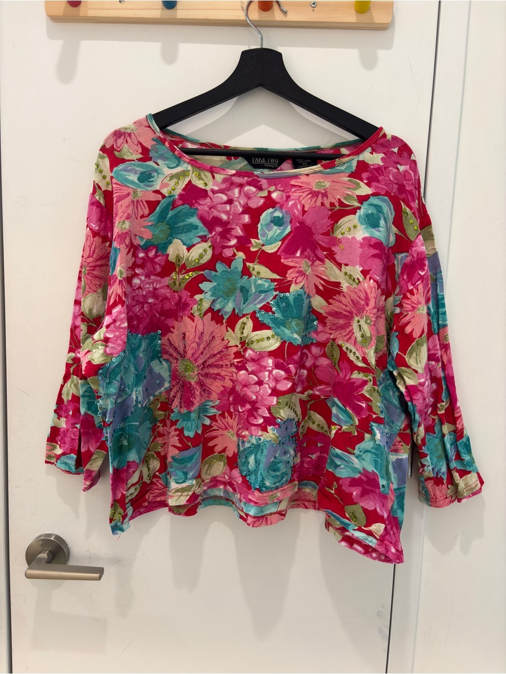 Vibrant Pink Floral Boatneck Tunic Top by Tahari LUH